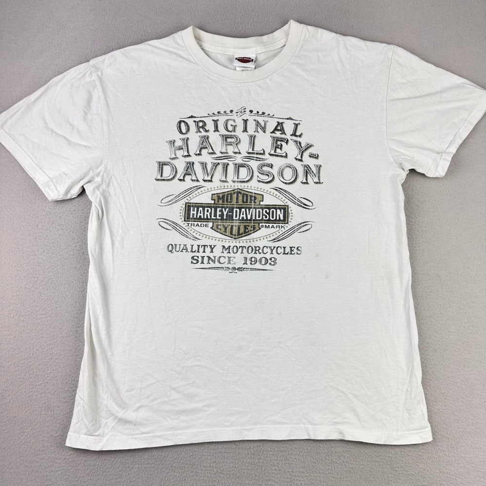 Harley-Davidson T-Shirt‎ Mens XL White Graphic Doyle's Eugene OR Biker Tee Y2K